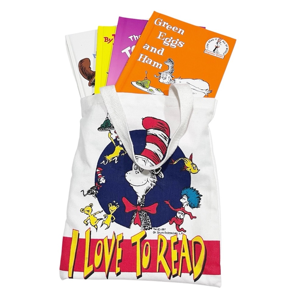 Dr. Seuss books and bag